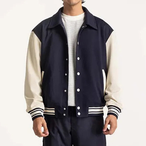 College Varsity Men's Letterman Bomber <b>Jacket</b> <b>Mandarin</b> <b>Collar</b> Baseball Style Custom Plaid Pattern Front Logo Winter - Product Image 2