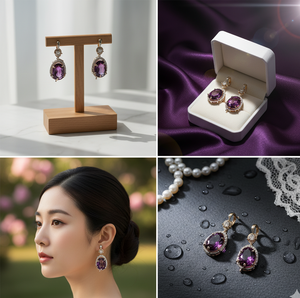 ต่างหู925ยาวสีเงินสเตอร์ลิงพร้อมอเมทิสต์สีฟ้าสำหรับผู้หญิงเครื่องประดับแฟชั่น - Product Image 3