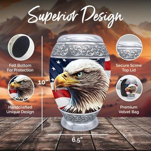 โกศนกอินทรีแดง - โกศขนาดใหญ่สําหรับเถ้ามนุษย์ ผู้ใหญ่ ผู้ชายและผู้หญิงพร้อมกระเป๋า - โกศสีแดงพร้อมนกอินทรี - ให้เกียรติคนที่คุณรักด้วยอเมริกัน - Product Image 3