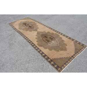 Alfombra Turca Vintage de Lana Marrón, 3.9x10.9 pies - Product Image 1