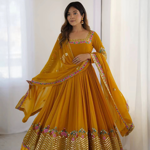 Ensemble de trois pièces Anarkali de créateur de séquences brodées élégantes - Product Image 1