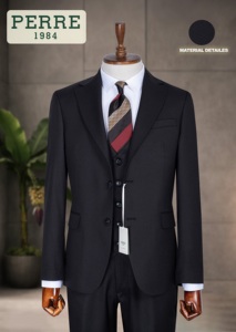 Traje de Negocios Azul para Hombre PERRE, Doble Botonadura, Cuello Mao, Corte Regular, Tallas Grandes, Antiarrugas, Venta al por Mayor, Barato - Product Image 2