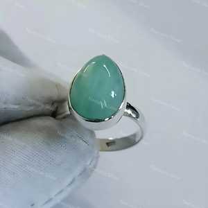 Handmade 925 Sterling Silver Women's Boho <b>Statement</b> <b>Ring</b> Natural Amazonite Gemstone Inlay Pearshape Design Gift for Her - Product Image 6