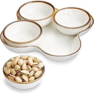 Ensemble de plateaux à chips et à trempette en métal de qualité supérieure, plateau de service divisé avec 4 bols amovibles pour les collations, les noix et les trempettes au prix le plus bas - Product Image 1