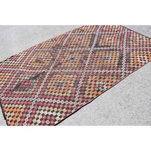 Alfombra turca Vintage étnica marrón rojo 5,2x8,2 pies patrón de retazos lana 10mm área grande para adolescentes 9x12 pasillo rectangular - Product Image 2