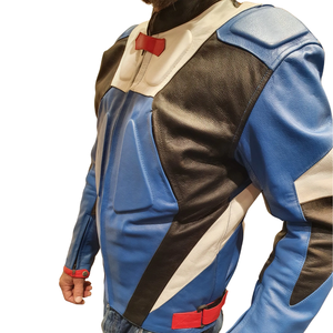 Chaqueta de carreras de cuero de vaca genuino para hombre, protecciones de moto de invierno impresas de talla grande disponibles, colores negro/azul/blanco para - Product Image 4