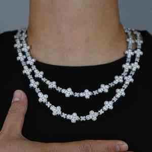 Brilliant Trendy Iced Moissanite Flower <b>Tennis</b> Chain <b>Necklace</b> Cross Star Diamond Cuban Link <b>Men</b> Women Hip Hop Gold Plated - Product Image 2