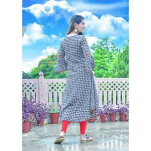Cambric Cotton A-Line Kurta con Mirror Work Print Vestidos de noche elegantes - Product Image 3