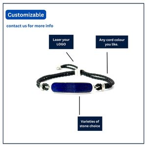 Brazalete Elegante para Mujer, Rectangular Redondeado, Plata 925, Cristal Lapislázuli, Tamaño Ajustable, Personalizable, con Cordón y Cuentas |   OEM - Product Image 5
