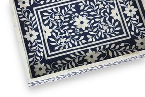 Bandeja de servicio con incrustaciones de hueso Floral rectangular pintada a mano Vintage ecológica de calidad superior plato de restaurante de vida en casa - Product Image 2