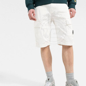 High Quality <b>Men's</b> Cargo <b>Shorts</b> Customized Logo Solid Pattern Eco-Friendly Price in Plain <b>White</b> Color - Product Image 3