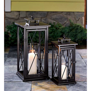 Lanternes en métal noir revêtu, faites à la main, style américain moderne, supports décoratifs pour la décoration de table et l'éclairage d'ambiance - Product Image 2