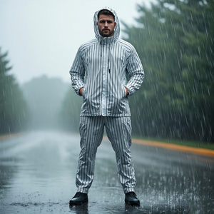 ชุดกันลมสไตล์สตรีทชุดวอร์มสองชิ้นสำหรับผู้ชายเดินเขาชุดกันฝนสีดำทำจากไนลอน100% สำหรับผู้ชาย - Product Image 5