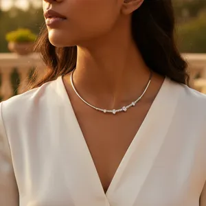 Collier ras du cou Art Palace de luxe minimaliste en argent 925 plaqué rhodium, chaîne serpent, zircone cubique taille ovale sertie à griffes, pour mariage - Product Image 3