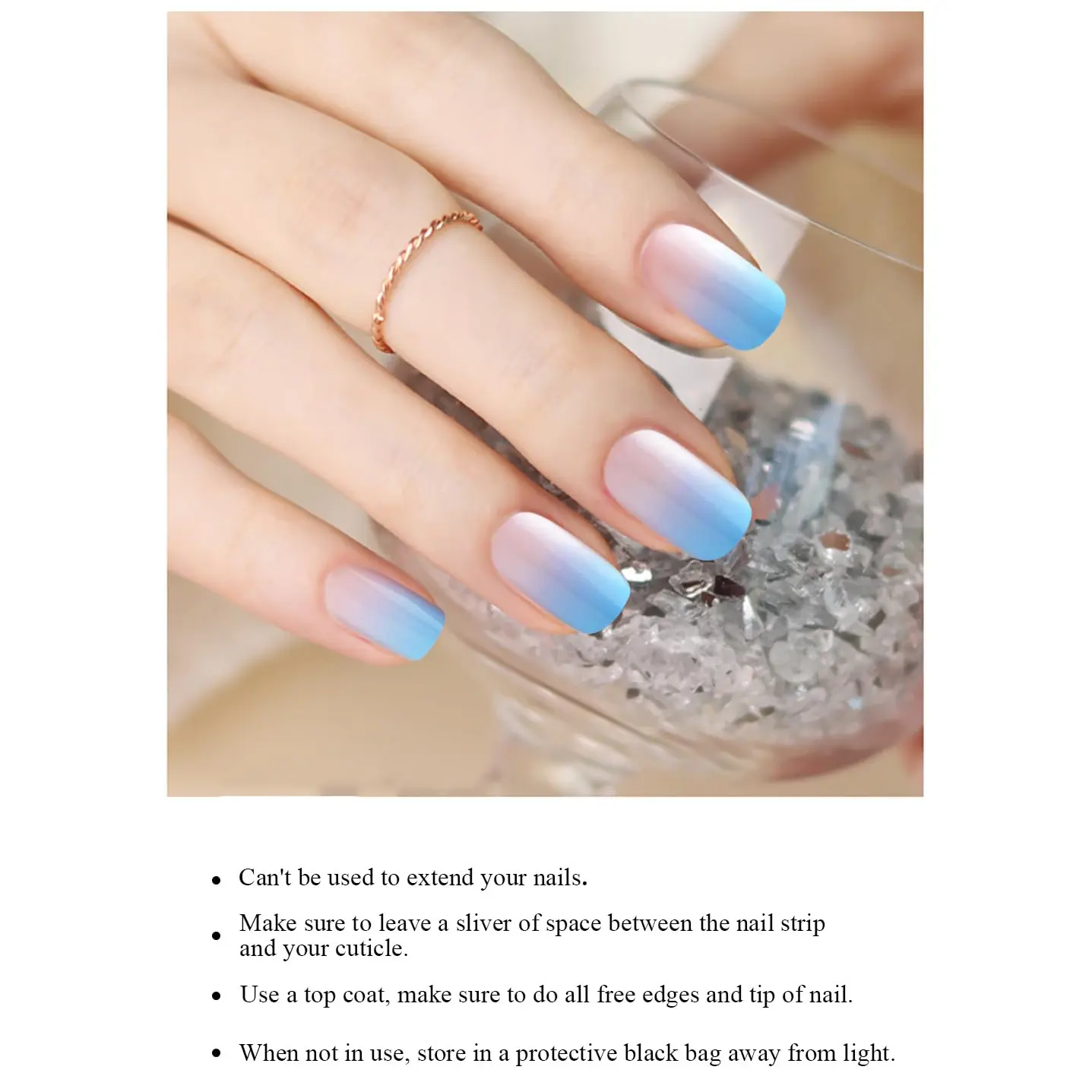 Blau Rosa Ombre halbgeheilte Nagel-Gel-Folien 20 Aufkleber Neuzugang langlebige Nagelstreifen Kunst