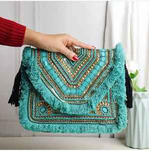 Ethnic Beaded Clutch Bag with Tassels Boho Handmade Shell Purse for Festivals <b>Weddings</b> and Stylish <b>Guest</b> Outfits - Product Image 1