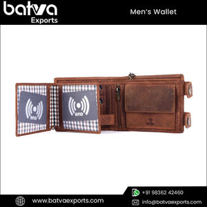 Elegant Vintage Genuine Leather Men's <b>Wallet</b> Fold Closure Big Capacity RFID Blocking Cotton Custom Logo Design for Short Travel - Product Image 3