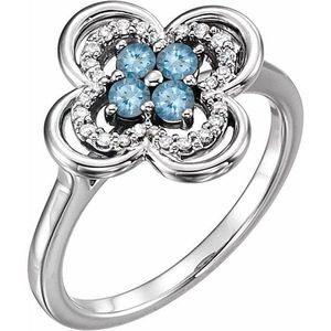 Anillo Clover Dainty de Oro de 10K con baño de Platino y Rodio, con incrustaciones de Piedras Preciosas como Turquesa, Rubí, Zirconia y Perla, para Uso Diario - Product Image 1