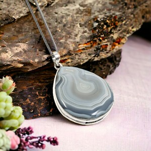 Pierre précieuse Onyx rayé naturel en argent sterling 925 en forme de larme superbe pendentif commande personnalisée conception de bijoux fabricant d'Inde - Product Image 2