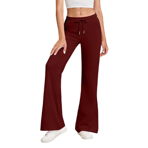 Pantalones Deportivos Acampanados de Diseño Personalizado al por Mayor, de Algodón y Felpa, Holgados para Exteriores, con Cintura Ajustable con Cordón, para Mujer - Product Image 4