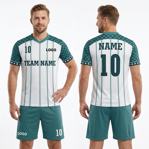 Conjunto de Camiseta de Fútbol Unisex con Estampado Digital Personalizado, Manga Corta, Cuello Mao, Rayas, Poliéster, Absorbe la Humedad, Ajuste Atlético, para Todos - Product Image 1