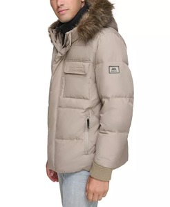 Men's Mono Riders Short Channel Quilted Bomber <b>Jacket</b> Faux <b>Fur</b> Hood Casual <b>Hooded</b> Black Shiny Waterproof Reversible Winter - Product Image 6