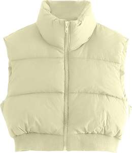 Chaleco acolchado de lona estilo callejero para mujer, chaqueta de invierno con cuello levantado, cuello alto, cremallera, diseño recortado a la moda - Product Image 3