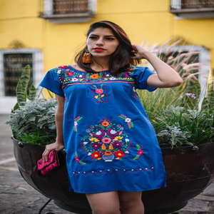 Tendencia moda occidental bordado tradicional toque Midi túnica Flora estilo bohemio vestido 100% algodón cintura Natural ecológico - Product Image 1