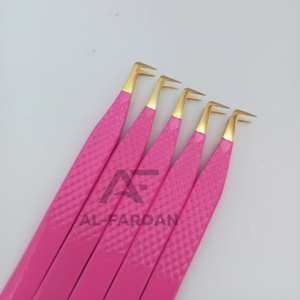 แหนบต่อขนตา 90 องศา แบบบาง สีชมพูร้อน ปลายสีทอง สำหรับต่อขนตาแบบวอลลุ่ม พร้อมกล่องการ์ด รับทำโลโก้ตามสั่ง - Product Image 1