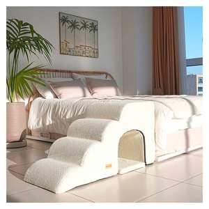 [AllmioPet] Escalier pour animaux de compagnie 3 en 1 de style grotte, 4 marches, ivoire, AMP C4 IV, escalier intérieur pour chien, chat, chiot, chaton, animal de compagnie senior, meubles d'accès - Product Image 1