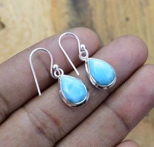 Tendance 925 en argent Sterling larimar pierres précieuses boucles d'oreilles bijoux à la main en argent Boho Style boucles d'oreilles bijoux pour femmes cadeau filles - Product Image 4