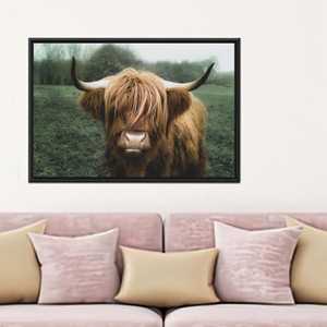 Elegant Cow Print <b>Canvas</b> Wall Art | Scottish Highland Decor,1P:Black <b>Framed</b> - Product Image 1
