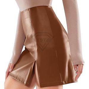 Jupe courte en similicuir PU sexy à coupe trapèze, couleur personnalisée 2025, pour tenue de soirée, jupe plissée mini en similicuir taille haute pour femmes - Product Image 5