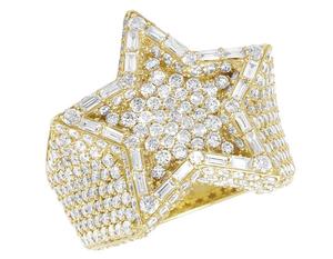 Bague étoile glacée pour homme en argent sterling 925 plaqué or VVS Moissanite diamant bijoux Hip Hop - Product Image 1