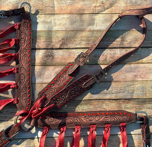 Conjunto de aparejos para caballo de cuero genuino estilo western con cierre de hebilla, cabezada con cuentas y pechera - Personalización para equitación disponible - Product Image 3