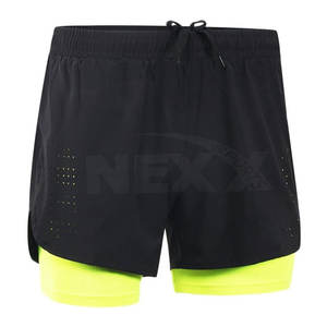 Men's New Design Double <b>Layer</b> Fitness Shorts Breathable Eco-Friendly Quick Dry Lightweight Solid Pattern High Street Style <b>Mid</b> - Product Image 4