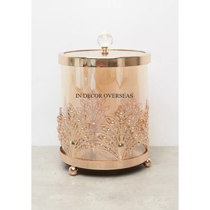 Couvercle supérieur et base en métal plaqué or de concepteur unique d'art créatif moderne avec des fournitures de bidon de stockage de nourriture en verre de texture unique - Product Image 5