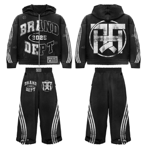 Trajes de chándal para hombre de estilo holgado Vintage de alta calidad 100% algodón polar lavado ácido peso pesado cremallera Rhinestone Logo para invierno - Product Image 6