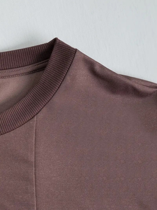 T-shirt à manches courtes d'été décontracté pour hommes respirant en polyester coupe décontractée poche poitrine manches coutures col rond haut de couleur unie - Product Image 4