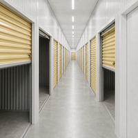 Casier de rangement modulaire intérieur beige doré avec portes à enroulement, conception pour couloir long, unité de stockage personnel pour entrepôt