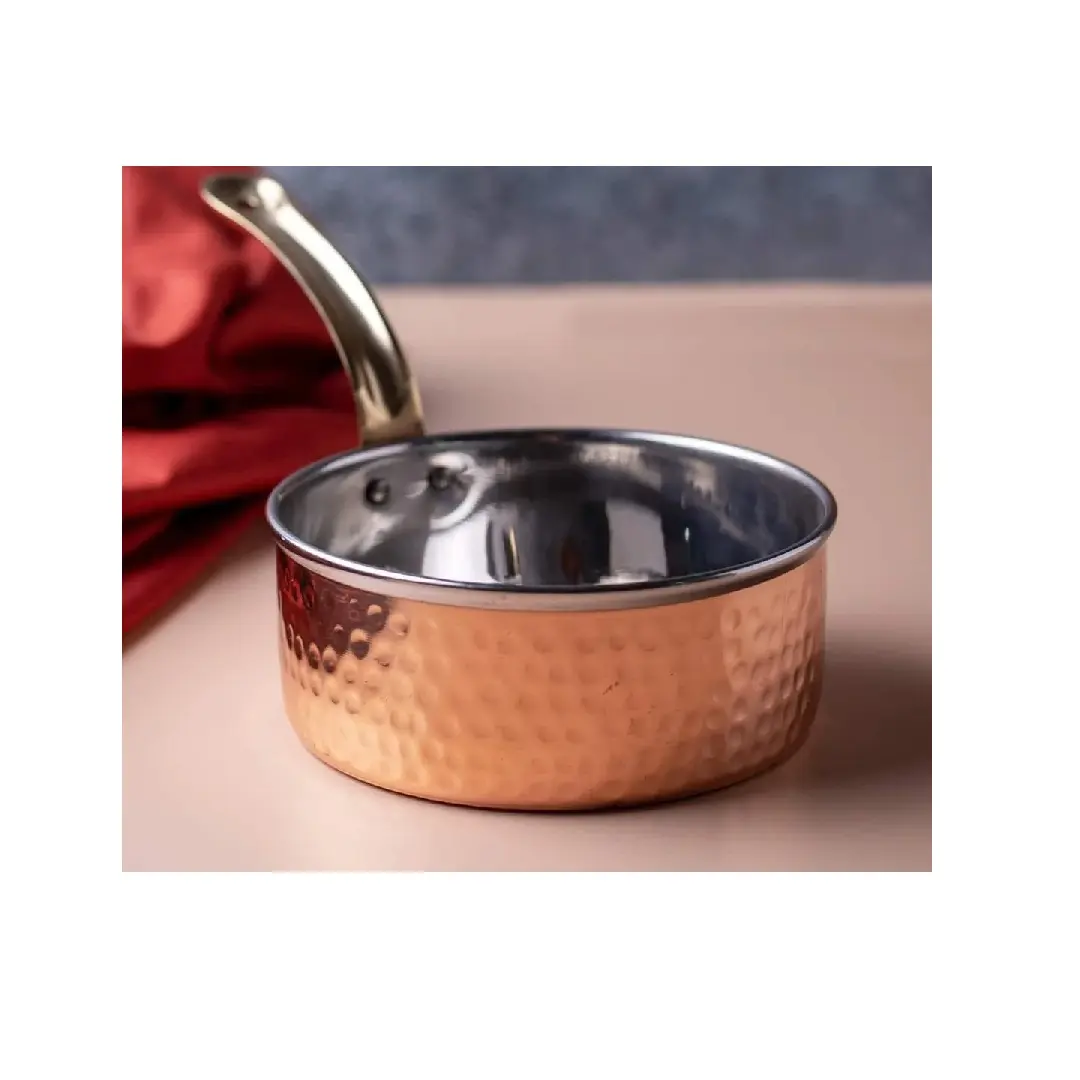 Best selling copper pan with brass handle premium design copper cooking pot with pure brass handle from Indian wholesaler