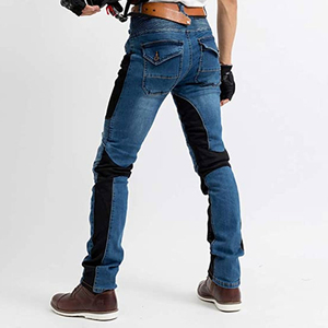 Jeans de moto pour homme en denim bleu certifié CE, respirant, à séchage rapide, D-Ride, pour le cyclisme et la randonnée, avec panneaux noirs - Product Image 3