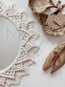 Tenture murale en macramé décorative bohème écologique tapisserie en miroir en macramé comme décoration murale en miroir décoratif - Product Image 3