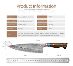 Cuchillo de Chef Ambidiestro Hecho a Mano de Acero Damasco Japonés al por Mayor, Mango de Madera, Servicio Personalizado OEM ODM, Cuchillo de Cocina de Alta Calidad - Product Image 2