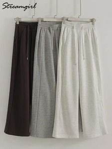 2025 femmes taille haute Baggy pantalons de survêtement gris jambe droite pantalon avec blanc cravate teinture Cargo Style automne tenue - Product Image 3