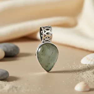 Handmade Women's Necklace with 925 Silver <b>Labradorite</b> Teardrop <b>Pendant</b> Religious Cross Design Handcrafted Crystal Jewelry - Product Image 2
