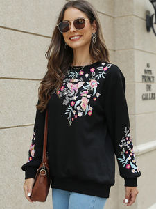 Sweat à capuche brodé pull sweat noir coton automne ample Harajuku Vintage Streetwear femme haut - Product Image 2