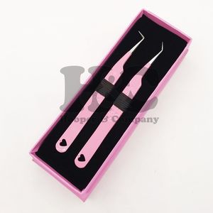 Nouveautés Pince à épiler Cœur rose 90 degrés Boot Volume durable pour extensions de cils, avec étui, logo, en acier inoxydable, pointe fine, pour cils de vison - Product Image 4
