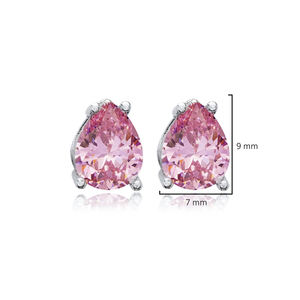 ต่างหูเม็ดเดี่ยวทรงเหลี่ยมสไตล์ควอตซ์สีชมพูขนาด5x7มม. ทำด้วยมือแบบตุรกีขายส่งเป็น925เครื่องประดับเงินสเตอร์ลิง - Product Image 1