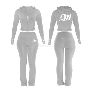 Conjunto Deportivo Casual de Dos Piezas para Mujer, Sudadera con Cierre y Capucha, Top Corto, Pantalones de Cintura Alta, Traje Deportivo - Product Image 4